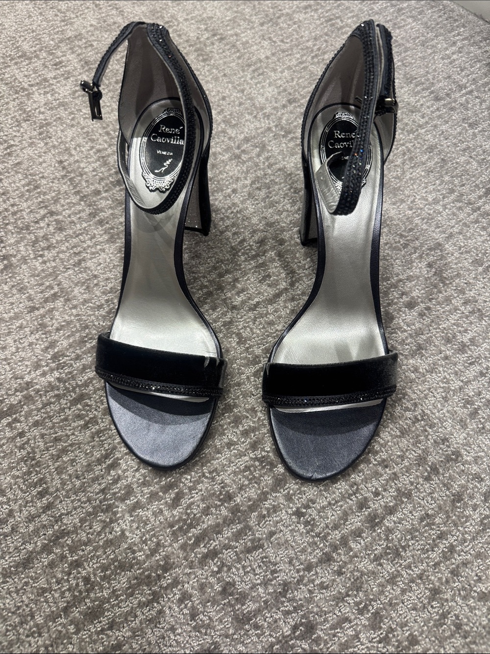 Rene caovilla dark grey velvet/satin sandal